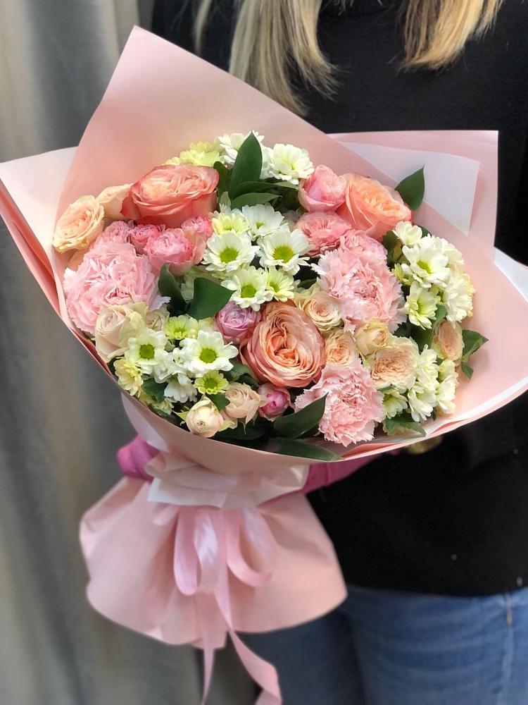 Букет цветов из: Гвоздики, Розы и Хризантемы в Дятьково