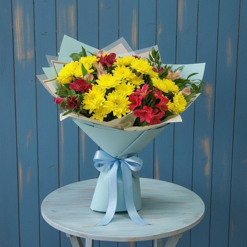 Букет цветов из: Альстромерии и Хризантемы в Дятьково