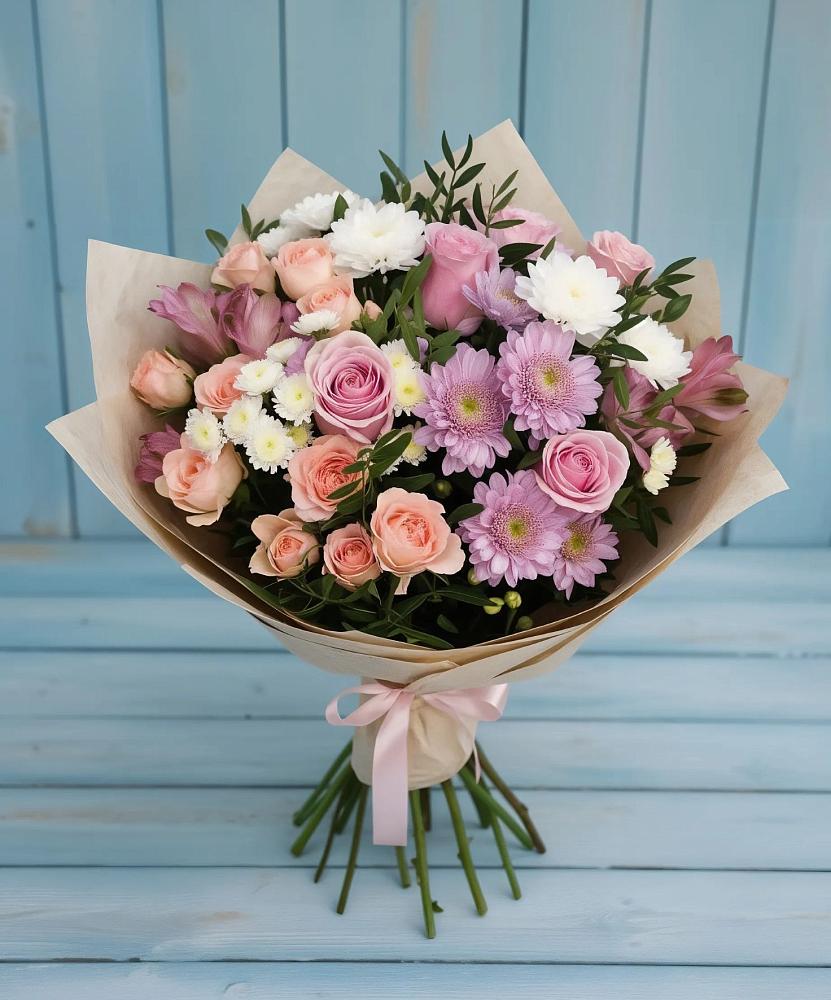 Букет цветов из: Хризантемы, Розы и Альстромерии в Дятьково
