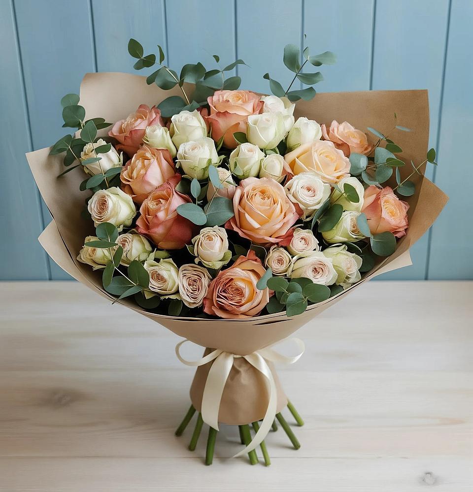 Букет цветов из: Альстромерии и Розы в Дятьково