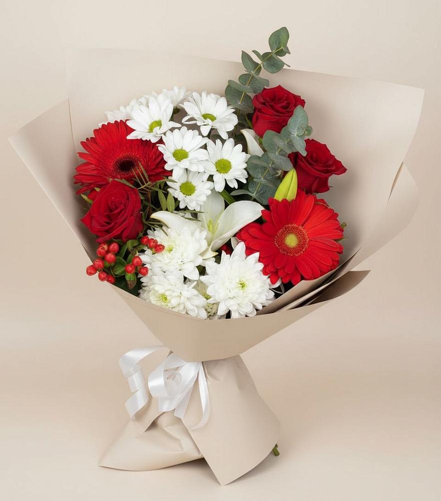 Букет цветов из: Розы, Хризантемы, Герберы и Лилии в Дятьково