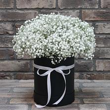 Цветочная композиция из Гипсофила в шляпной коробке в Дятьково